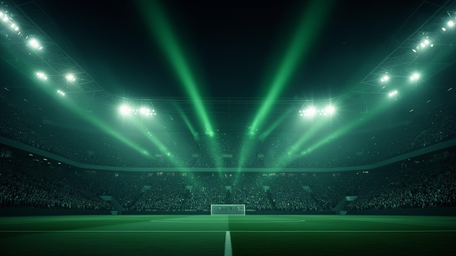 Floodlit football stadium at night